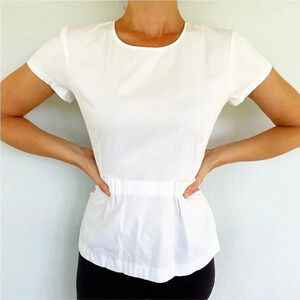 Theory Carrian Precise Peplum Stretch Cotton Pleated White Blouse Size S